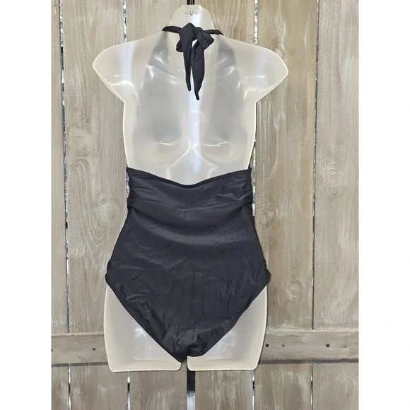 NWT Cupshe Pool Party Shirred Front Black One Piece SwimsuitSize Medium - Picture 5 of 10